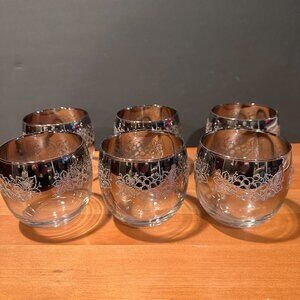 Mid Century Roly Poly Silver Overlay Rocks Glasses Set Of 6 10 Oz Vintage 1950s